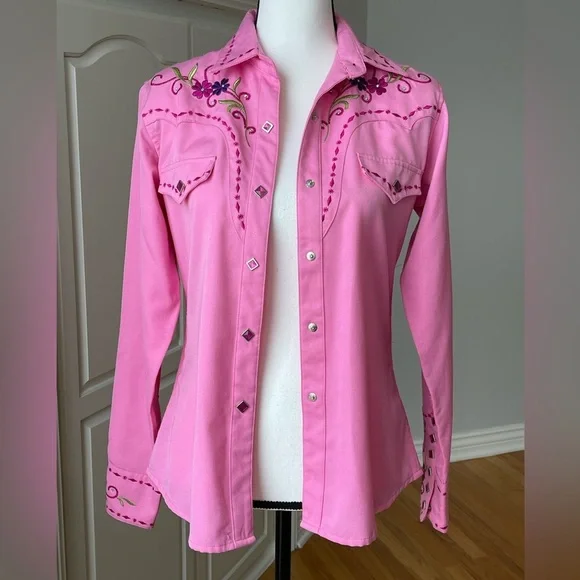 Panhandle Slim Embroidered rhinestones snap front western shirt rodeo barbie S - Picture 6 of 16